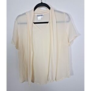 WinterSilks Blouse Size Medium Ivory‎ 100% Silk  Necktie Short Sleeve